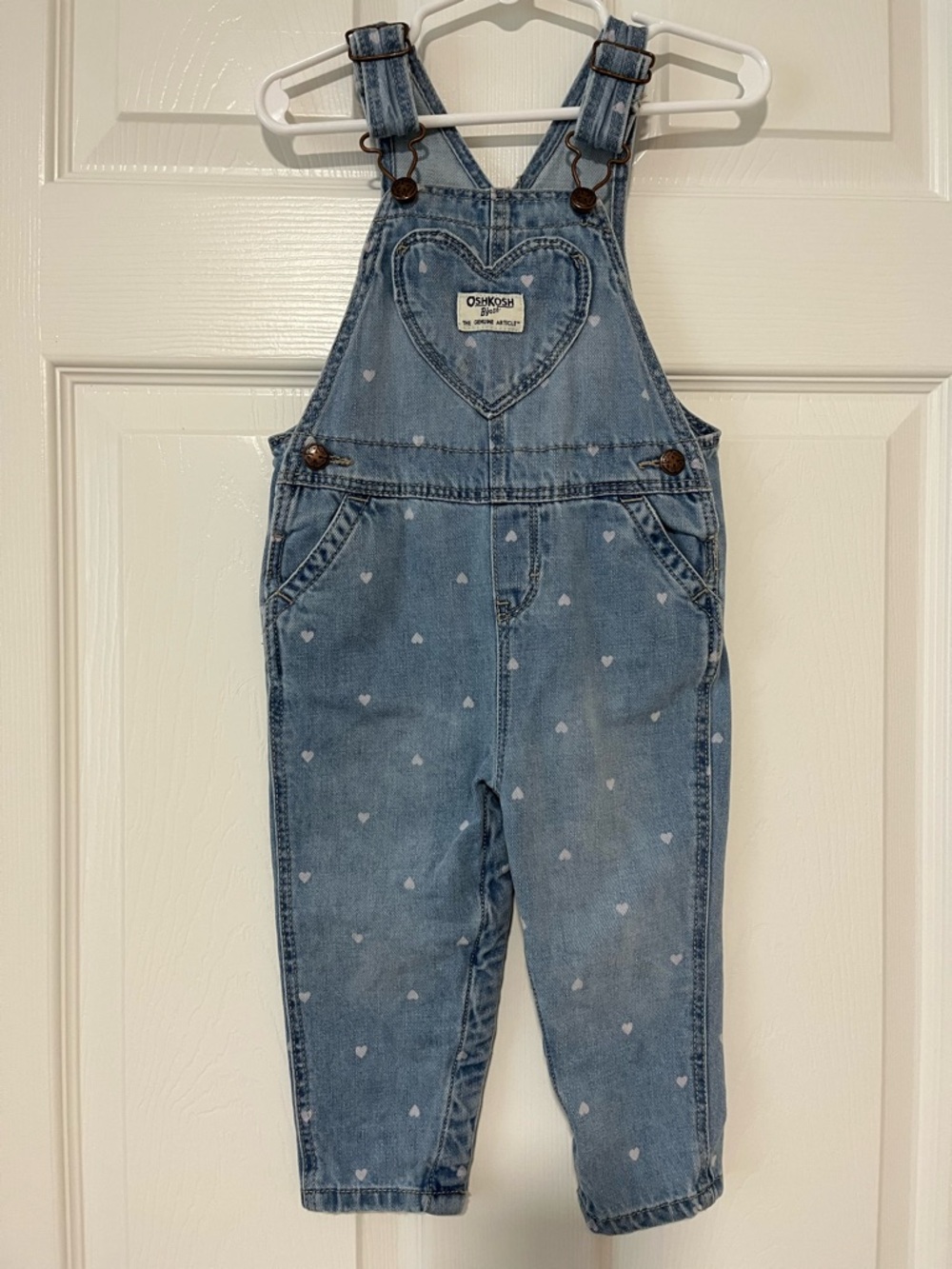OshKosh B'gosh Light Blue Denim Overalls with Pink Heart Print
